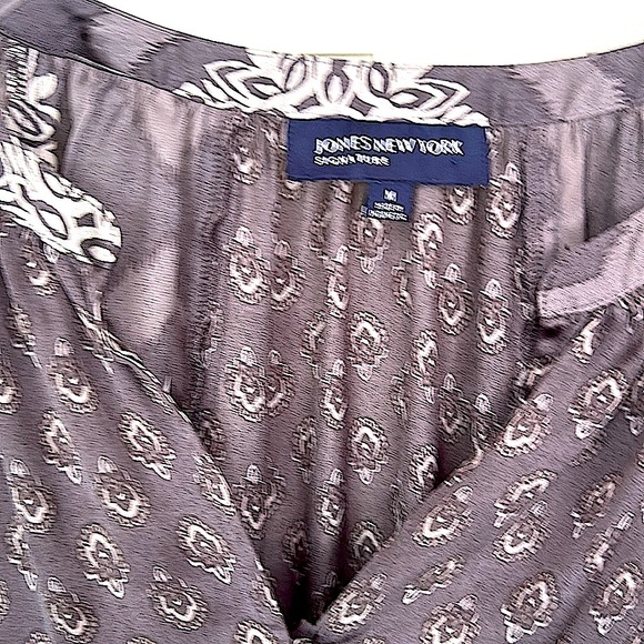 Blouse Mixed Media Pattern Top Tunic Peasant 3/4 Sleeves Cool Gray Hue Medium - Picture 4 of 8